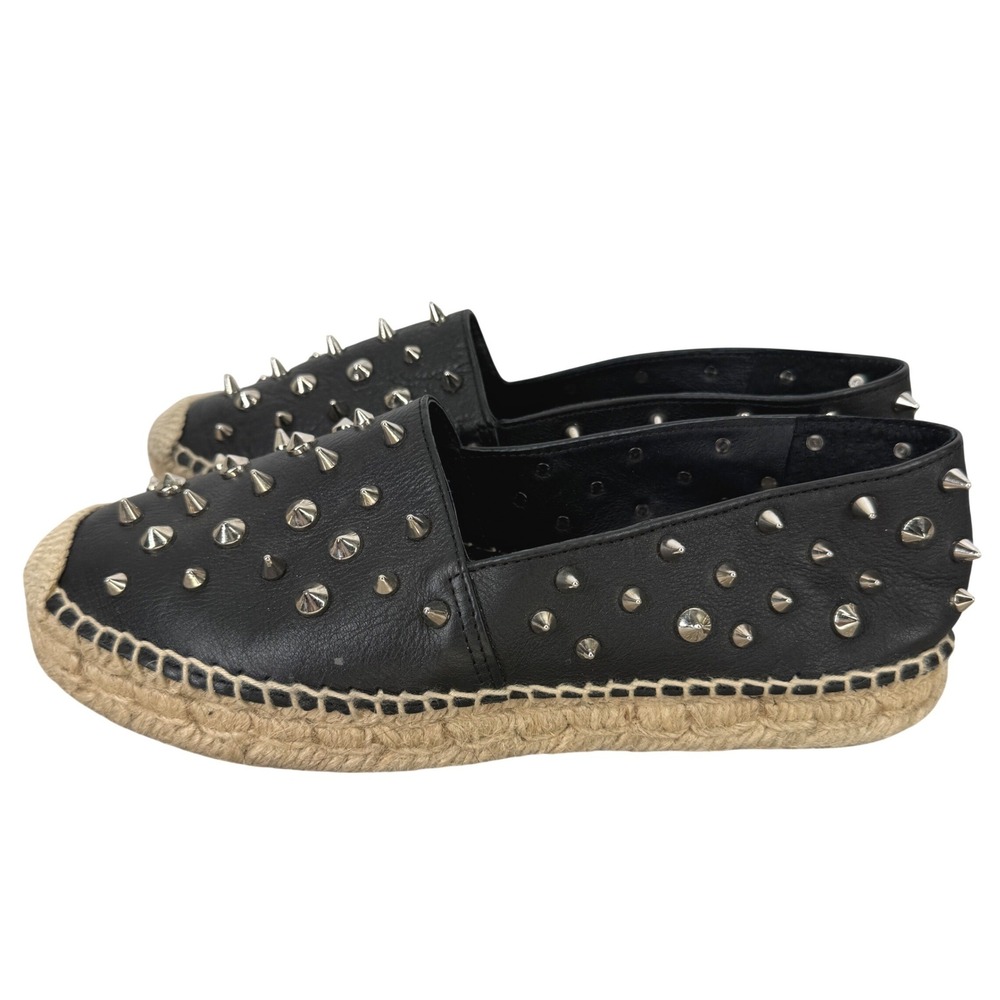 Michele Lopriore Black Leather Spiked Studded Espadrilles Women Size 8 Edgy Goth